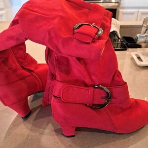 Red Women's Suede Kitten Heel Boots,Brand New